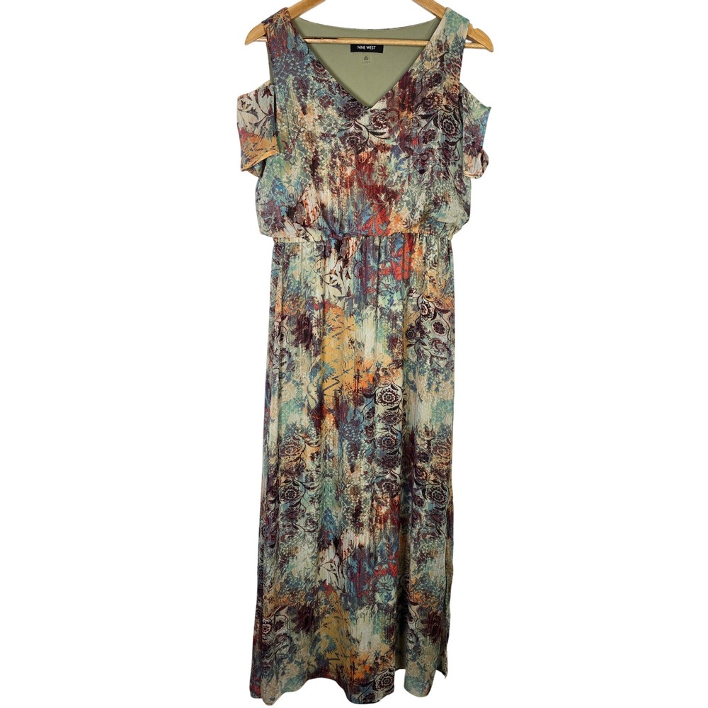 Nine West Women's Size 4 Floral Print Cold Shoulder Maxi Dress‎